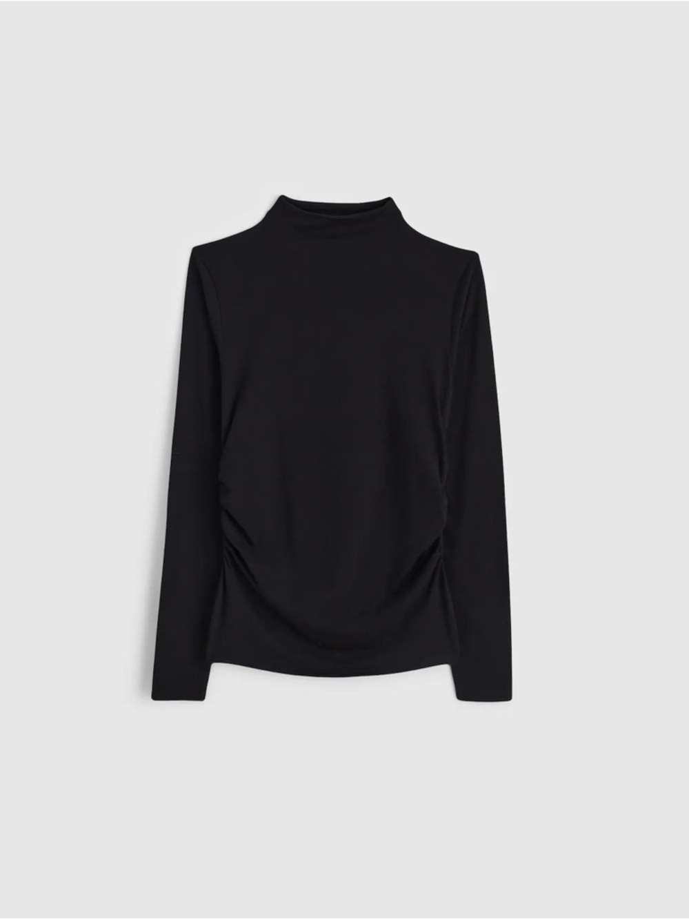 Madewell Ruched Mockneck Long-Sleeve Top Black Silky Soft M NWT Capsule Wardrobe